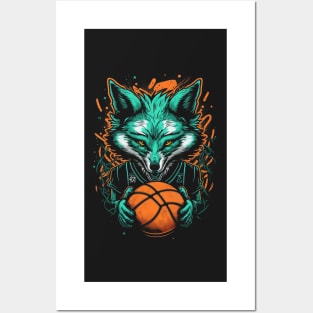 Neon Fox Basketball Player Retro 80s Ball Sports Posters and Art